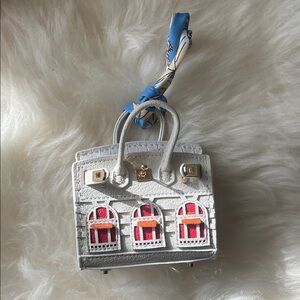 White Mini Women's Handbag with Red Accent Window Motif